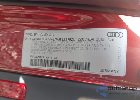 2019 Audi A4 45 Premium из США, поврежденный, VIN WAUDNAF41KA111489